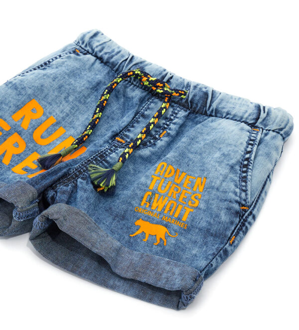 Neon explorer baby boy bermuda in cotton denim – Image 2