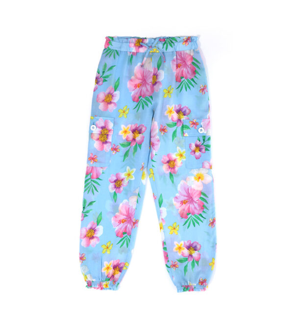 Tropical pastel girl trousers with pockets