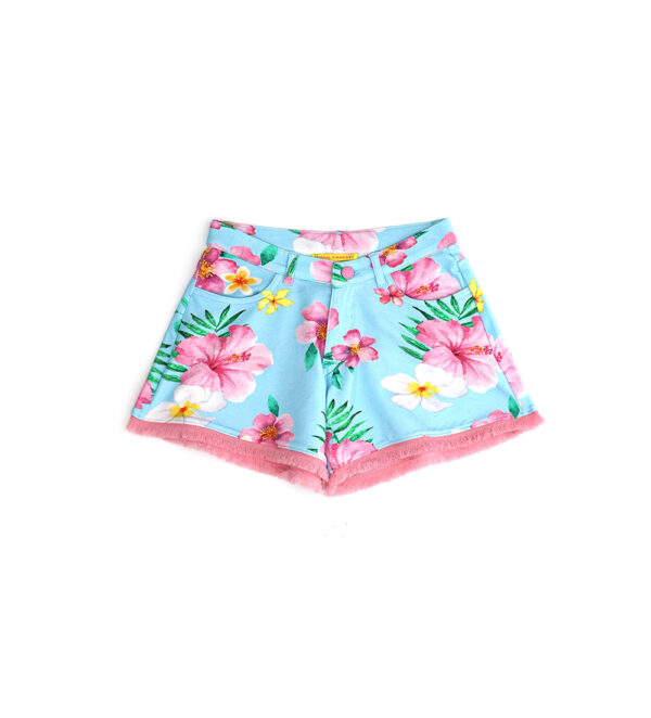 Tropical pastel girl shorts with fringe