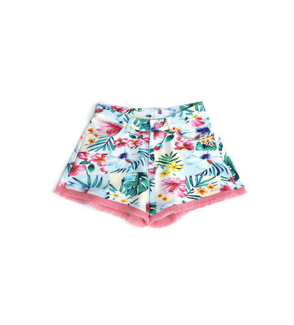 Tropical pastel girl shorts with fringe – Image 5