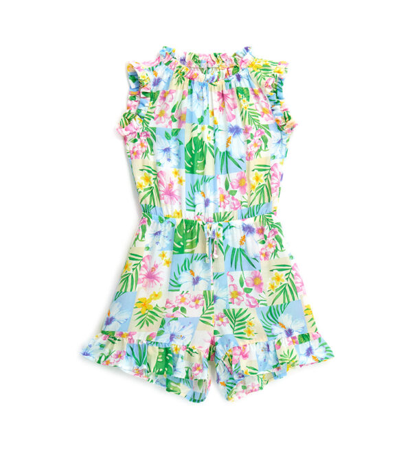 Tropical pastel girl jumpsuit with lace at the waist – Image 7