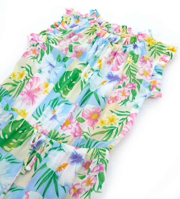Tropical pastel girl jumpsuit with lace at the waist – Image 9