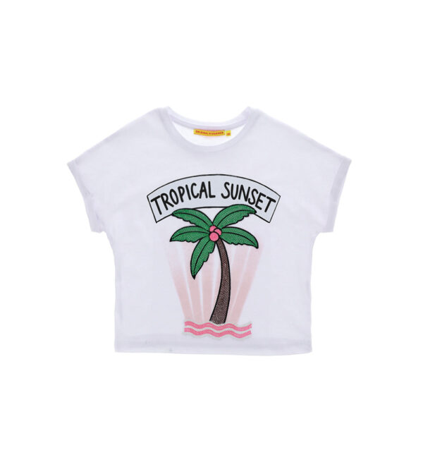 Tropical pastel girl t-shirt with sequins 1