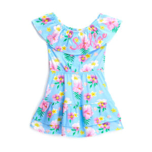 Tropical pastel girl dress with ruffles