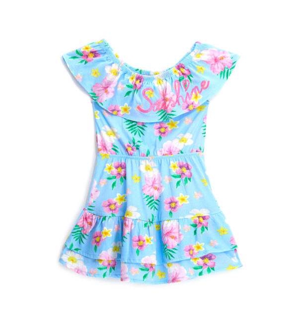 Tropical pastel girl dress with ruffles