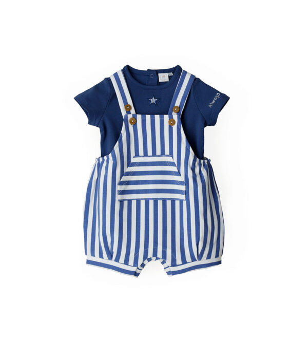 Deep blues new born boy t-shirt and overalls set