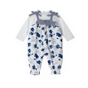 Deep blues new born girl romper with fake braces
