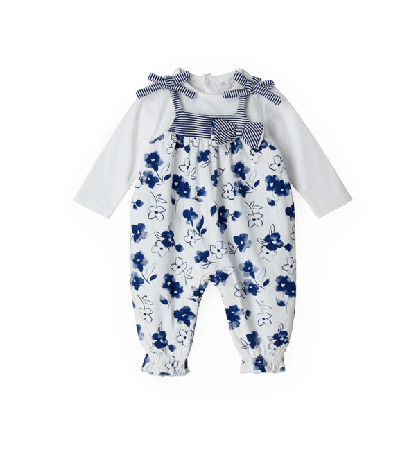 Deep blues new born girl romper with fake braces