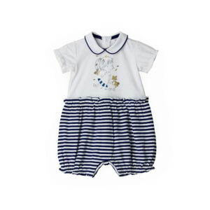 Deep blues new born girl romper with shirt collar 2