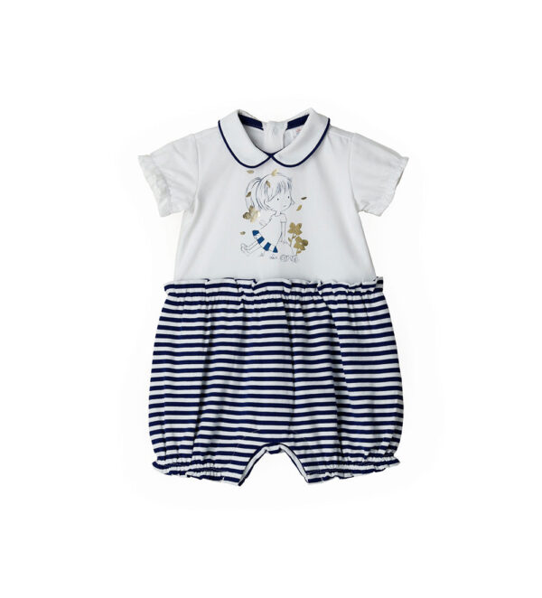 Deep blues new born girl romper with shirt collar 2