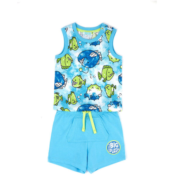 Shark shock baby boy tank top and shorts set