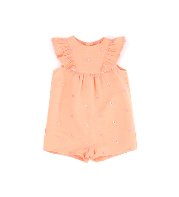 Peach Sunrise Baby Girl Linen Blend Overalls – Image 5