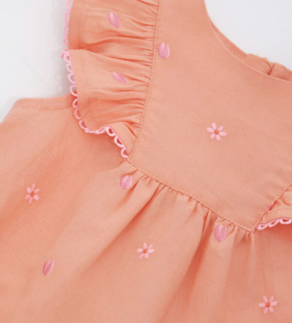 Peach Sunrise Baby Girl Linen Blend Overalls – Image 8
