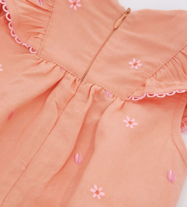 Peach Sunrise Baby Girl Linen Blend Overalls – Image 6