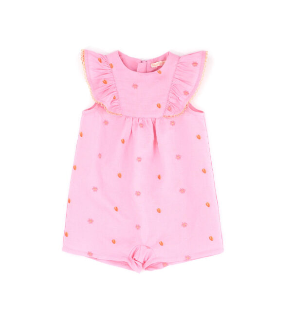 Peach Sunrise Baby Girl Linen Blend Overalls