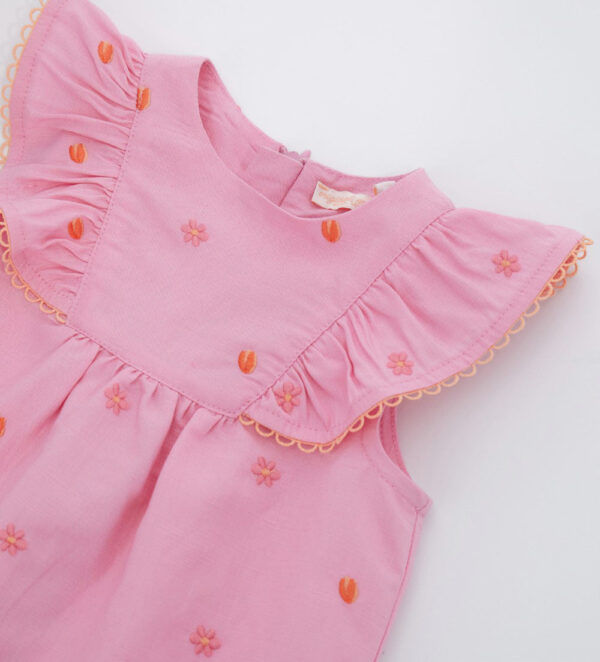 Peach Sunrise Baby Girl Linen Blend Overalls – Image 4