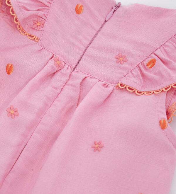 Peach Sunrise Baby Girl Linen Blend Overalls – Image 3