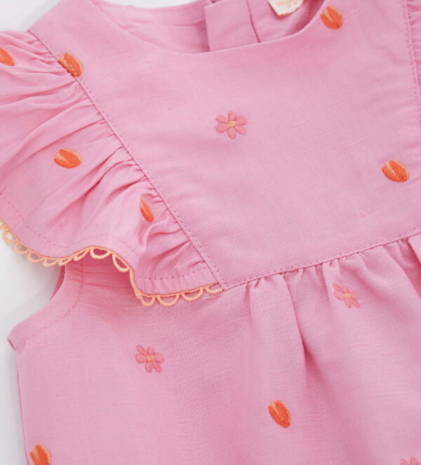 Peach Sunrise Baby Girl Linen Blend Overalls – Image 2
