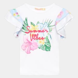 Tropical Pastel Girl Flower Print T-Shirt