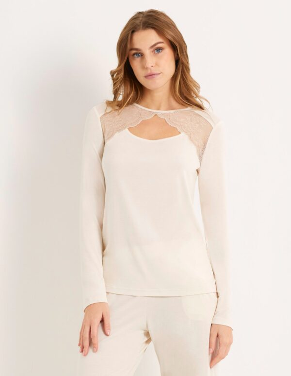 Modal / Lace Woman Long Sleeve T Shirt 2