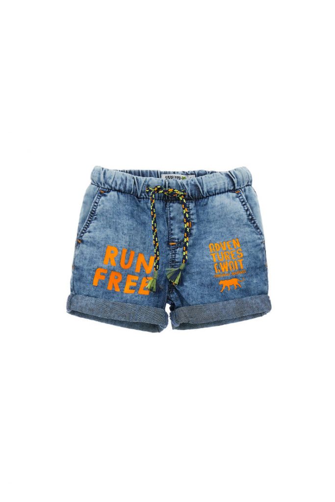 Neon explorer baby boy bermuda in cotton denim
