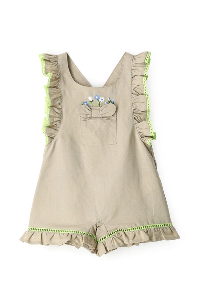 Growing up baby girl linen blend dungarees