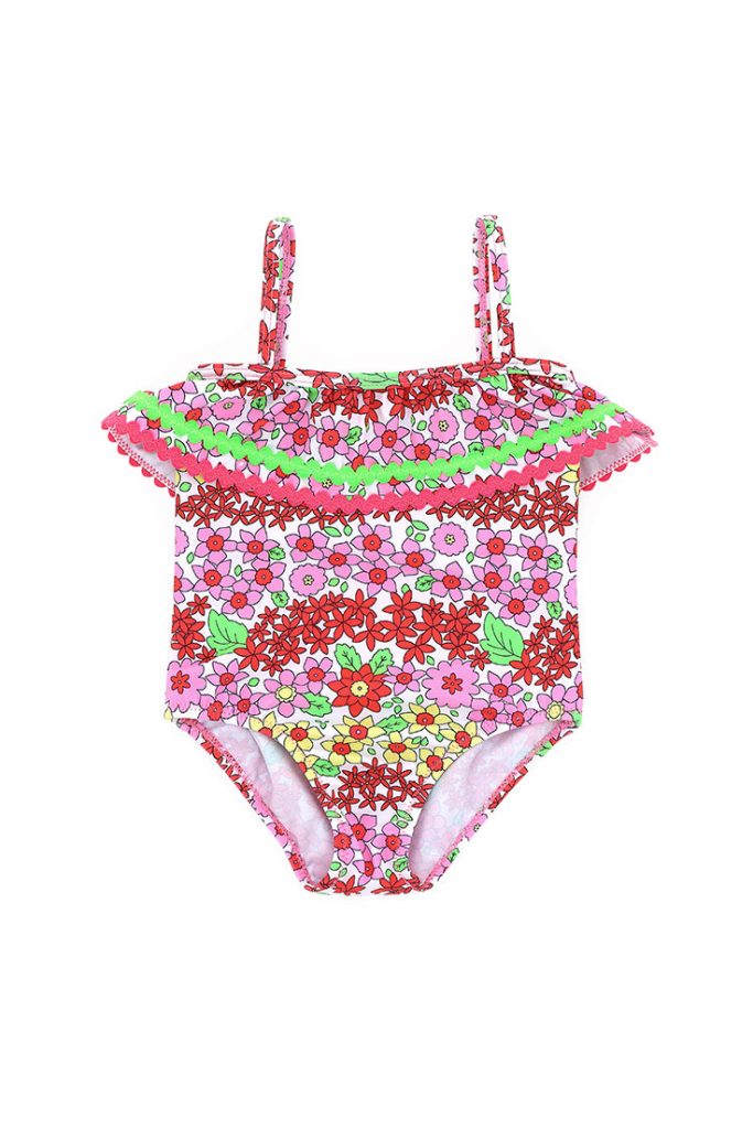 Beachwear baby girl one-piece swimsuit with volant 2
