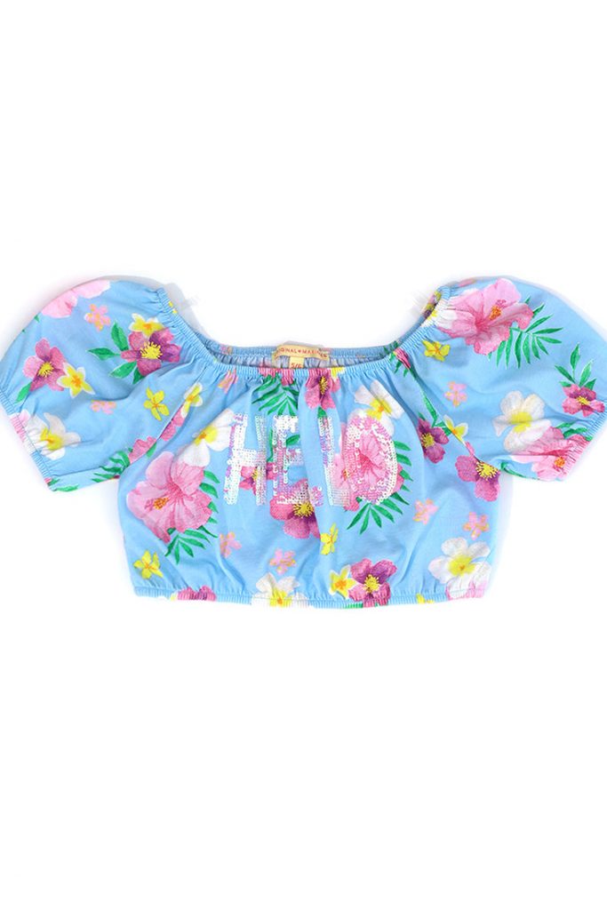 Tropical pastel girl top with sequins