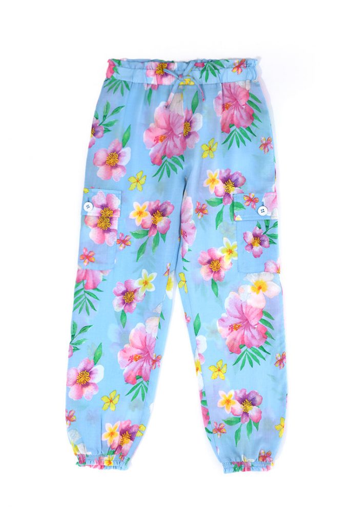 Tropical pastel girl trousers with pockets