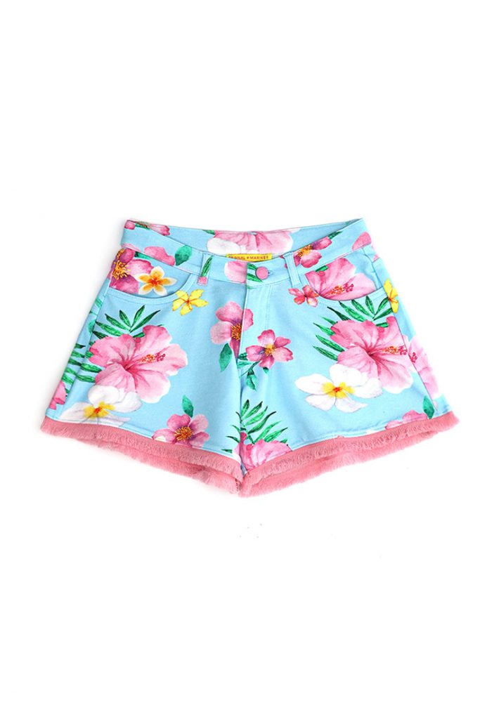 Tropical pastel girl shorts with fringe