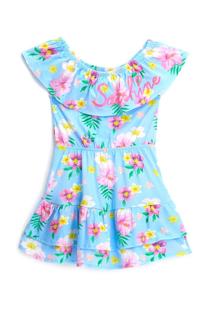Tropical pastel girl dress with ruffles