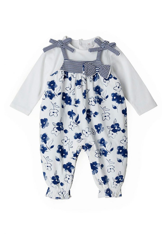 Deep blues new born girl romper with fake braces