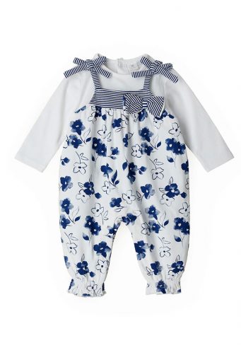 Deep blues new born girl romper with fake braces