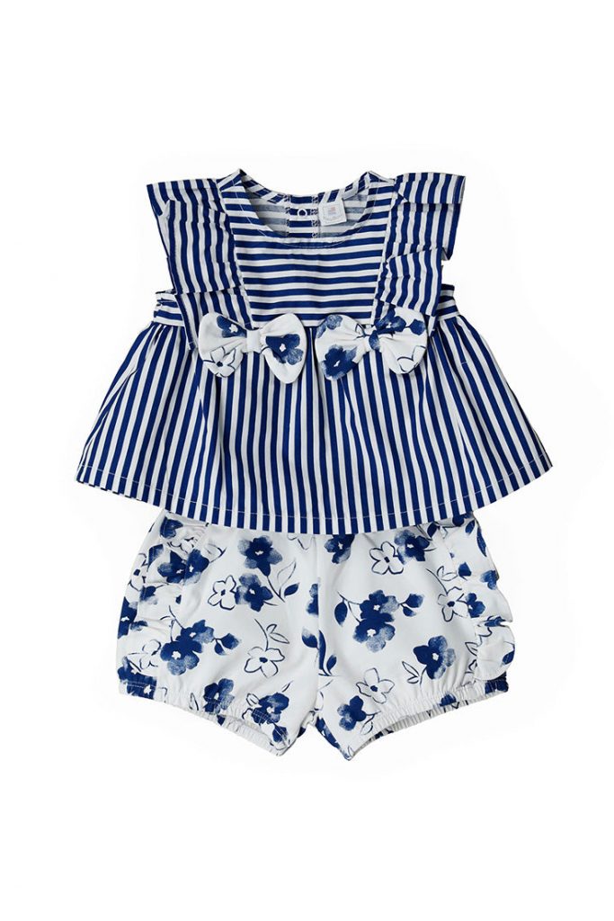 Deep blues new born girl blouse and shorts set