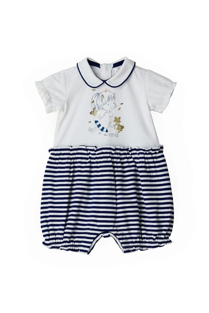 Deep blues new born girl romper with shirt collar 2