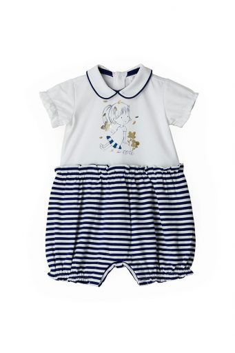 Deep blues new born girl romper with shirt collar 2
