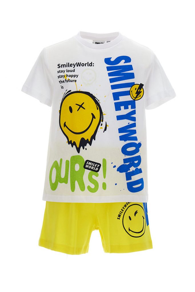 Good night boy short pajamas in smiley cotton