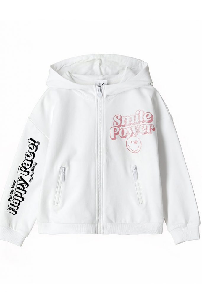 Active girl smiley sweatshirt with hood