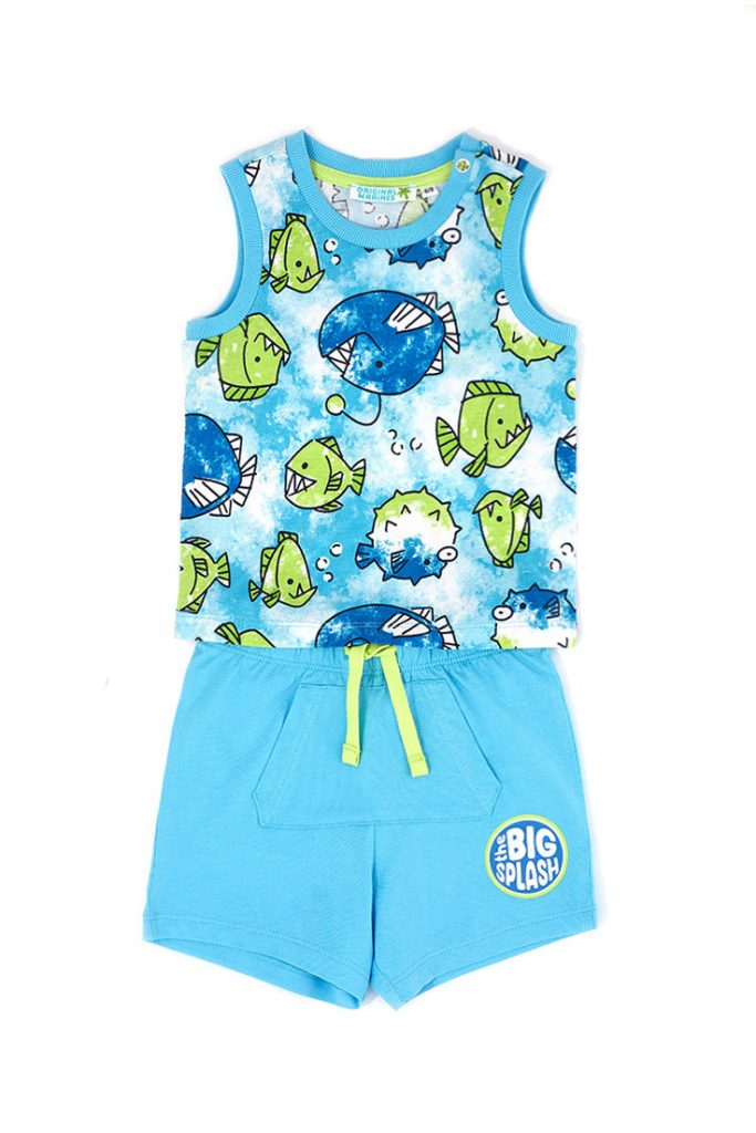 Shark shock baby boy tank top and shorts set