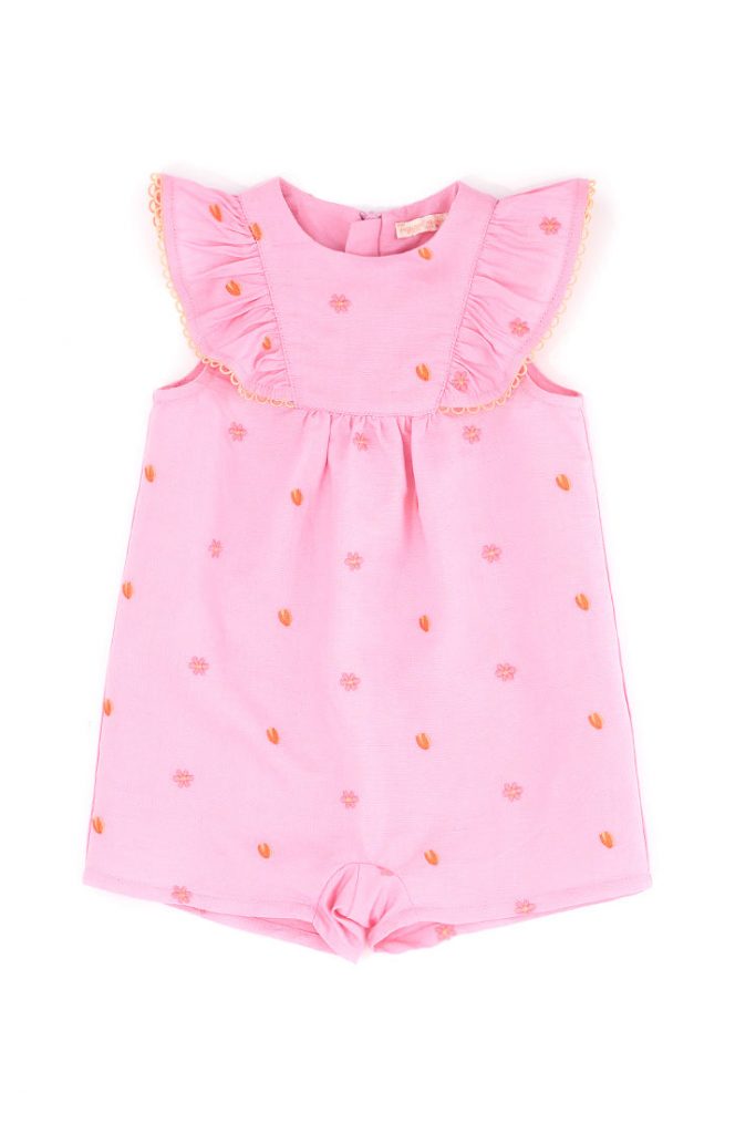 Peach Sunrise Baby Girl Linen Blend Overalls