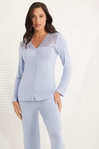 Primula Color Woman Long-Pyjamas With Front Opening