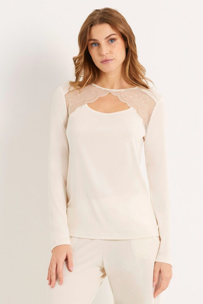 Modal / Lace Woman Long Sleeve T Shirt 2