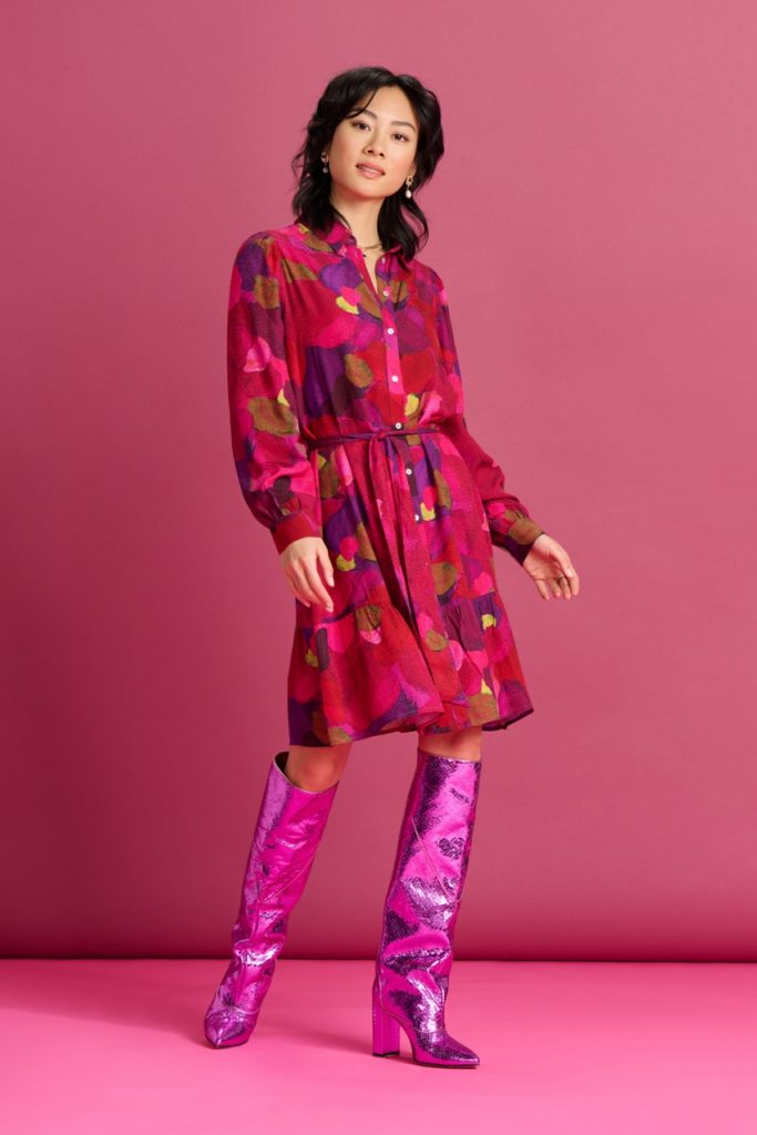 DRESS – Brushwork Fiery Pink