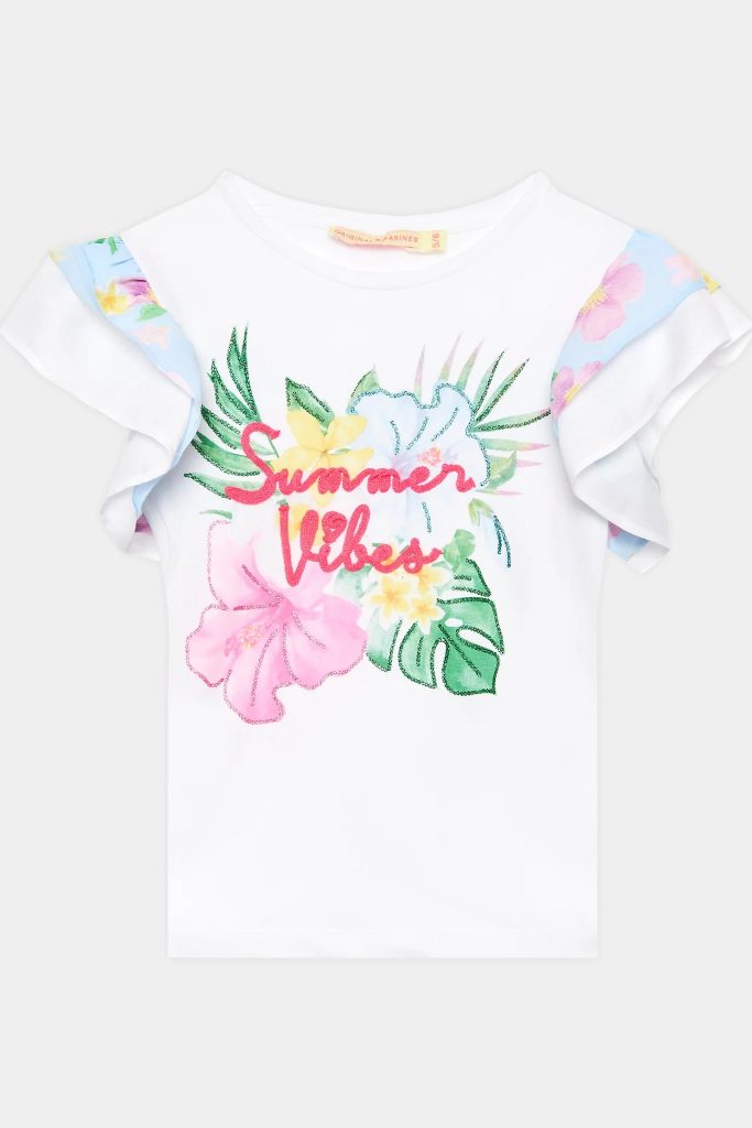 Tropical Pastel Girl Flower Print T-Shirt
